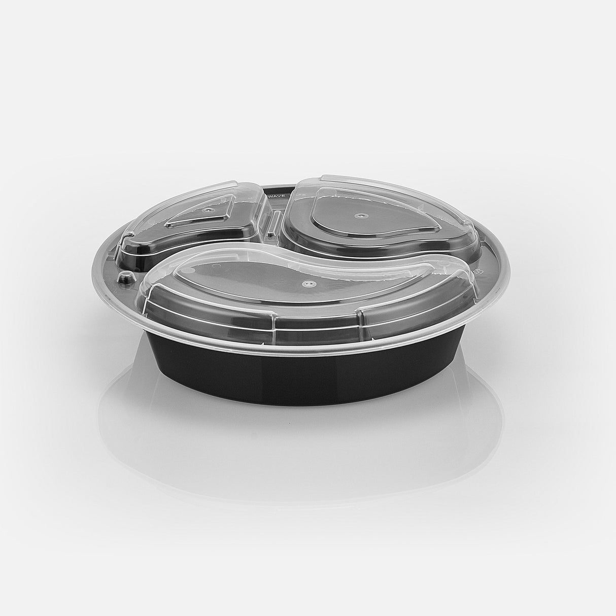 Premium Plastic 3-Compartment Round Food Container (150/case)