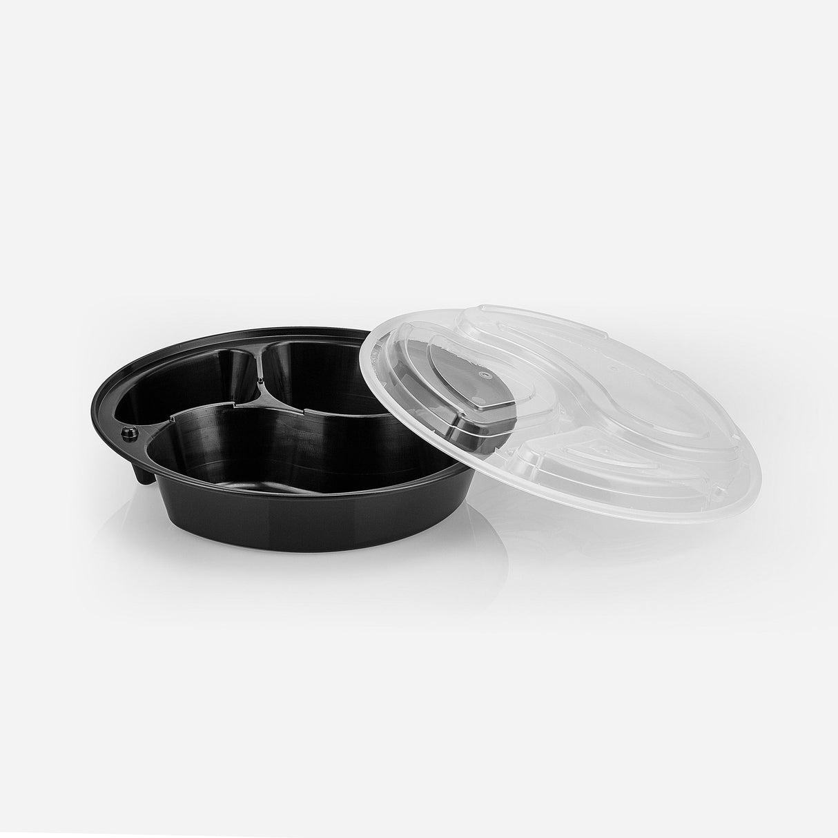 Premium Plastic 3-Compartment Round Food Container (150/case)