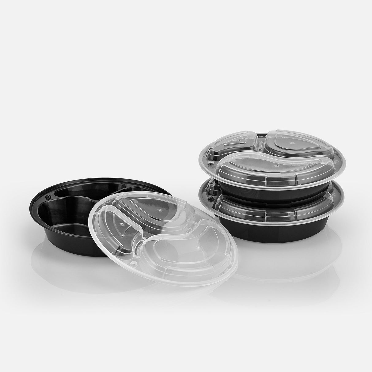Premium Plastic 3-Compartment Round Food Container (150/case)