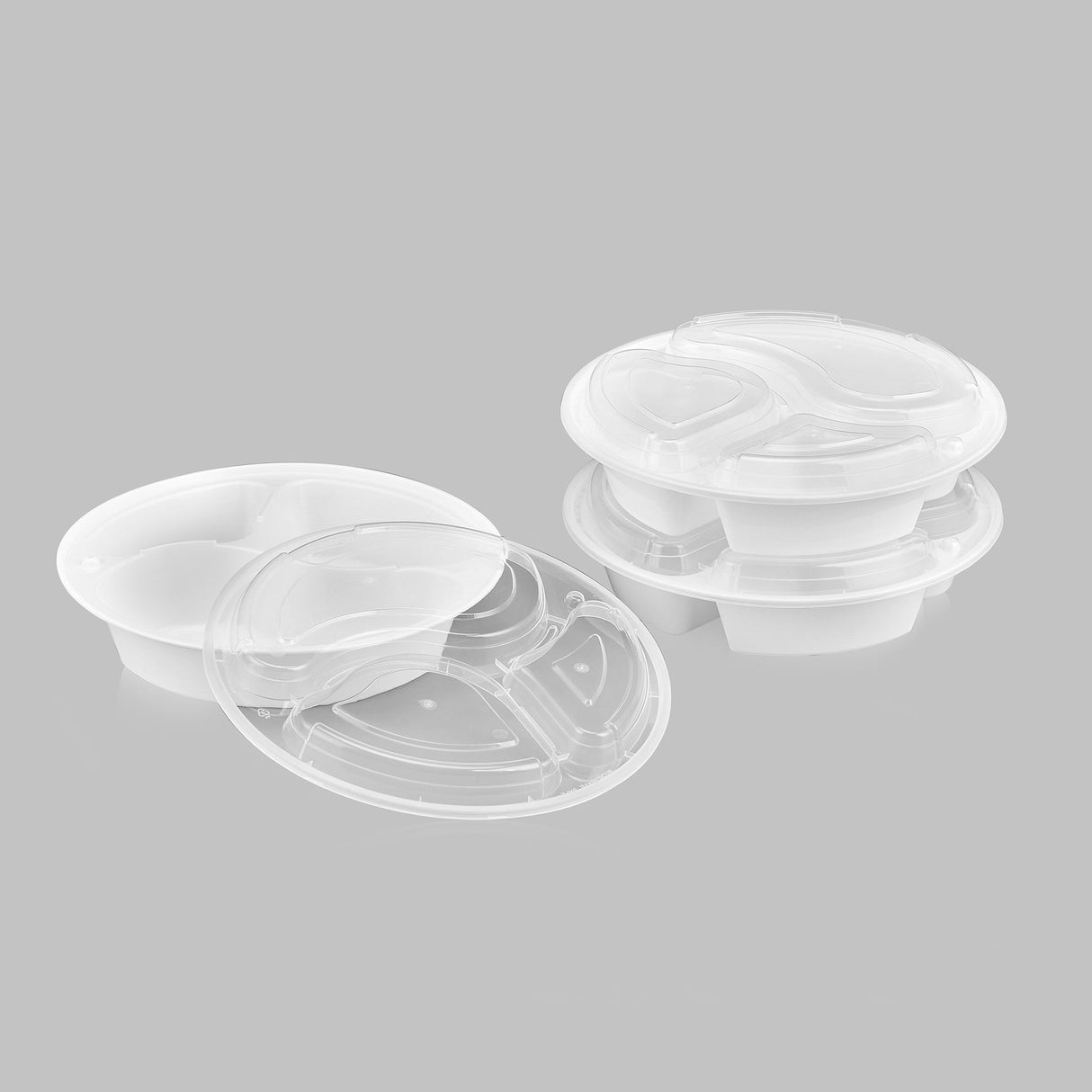 Premium Plastic 3-Compartment Round Food Container (150/case)