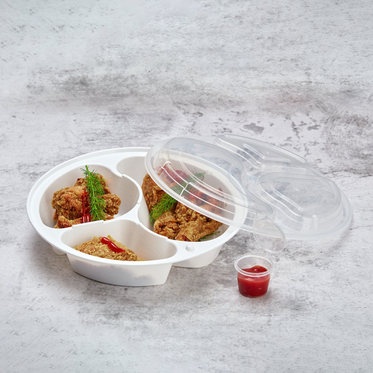 Premium Plastic 3-Compartment Round Food Container (150/case)