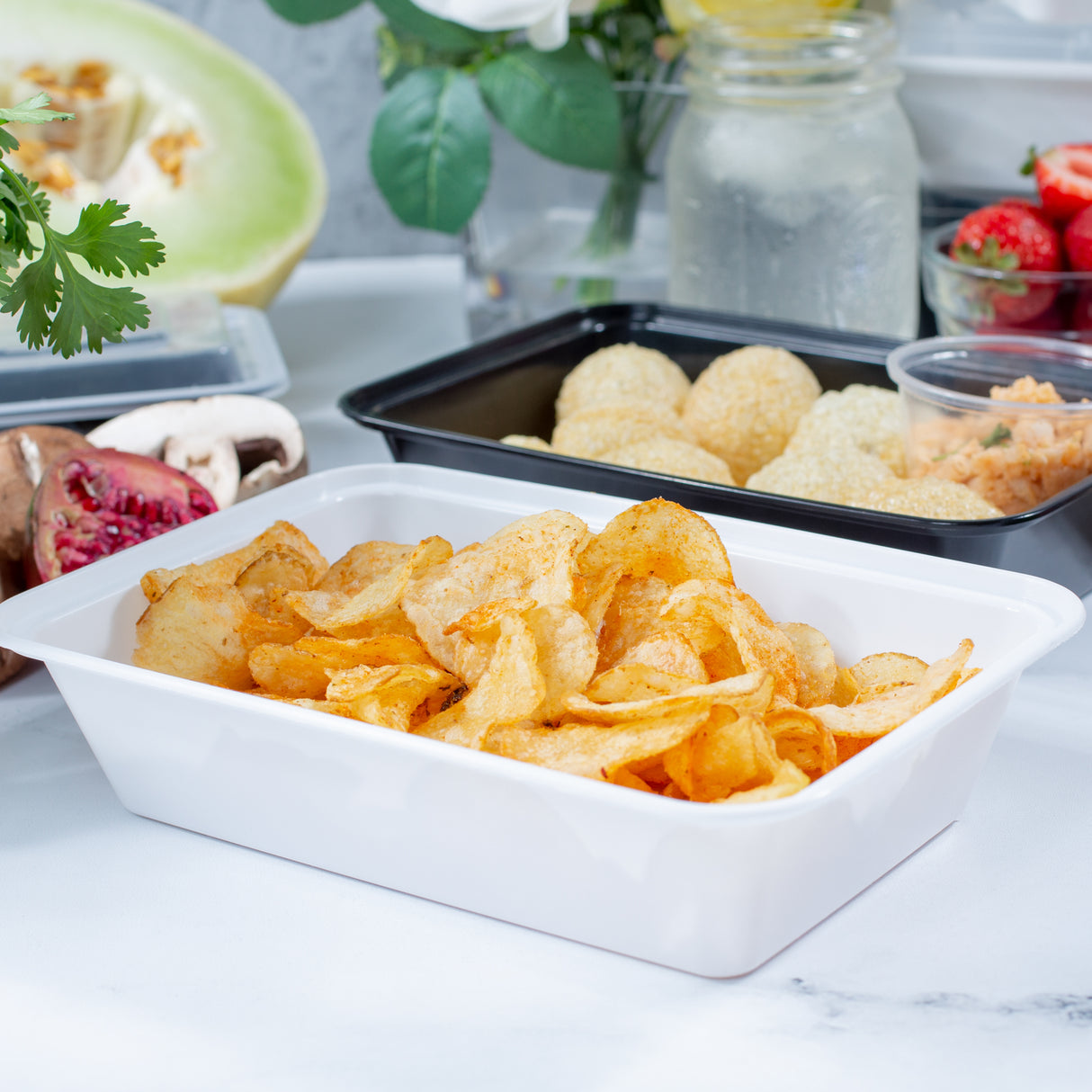 38 oz Premium 8" x 6" Rectangular Microwavable Combo (White) - 150/Case - ReztaurantDirect