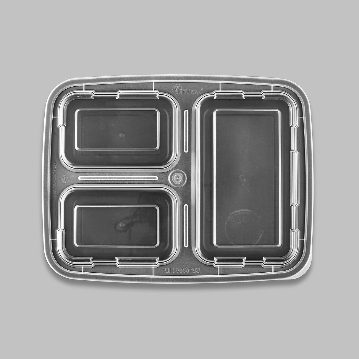 32 oz Premium 9" x 7" 3-Compartment Rectangular Microwavable Combo (Black) - 150/Case - ReztaurantDirect