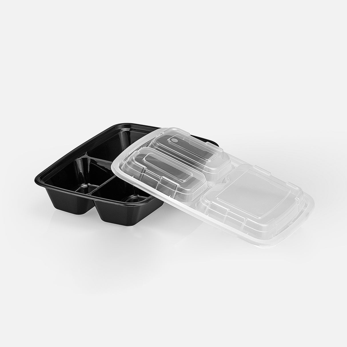 24 oz Premium 8" x 6" 3-Compartment Rectangular Microwavable Combo (Black) - 25/Case - ReztaurantDirect