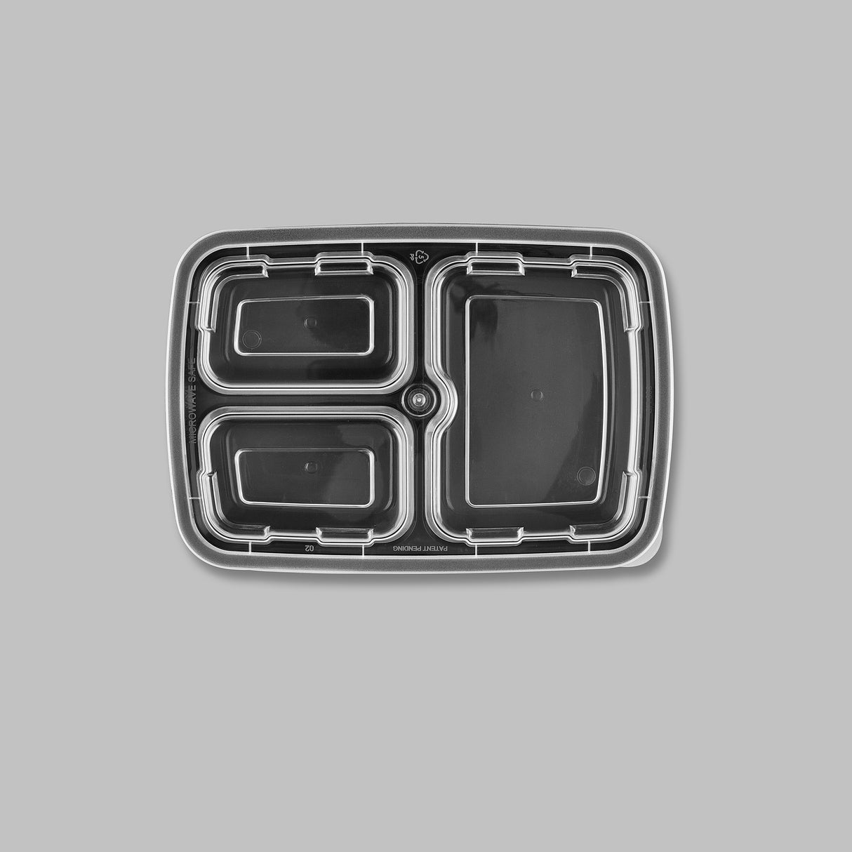 24 oz Premium 8" x 6" 3-Compartment Rectangular Microwavable Combo (Black) - 25/Case - ReztaurantDirect