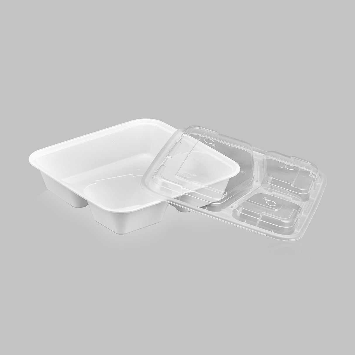 38 oz Premium 8" x 8" 3-Compartment Square Microwavable w/ Vent Combo (White) - 100/Case - ReztaurantDirect