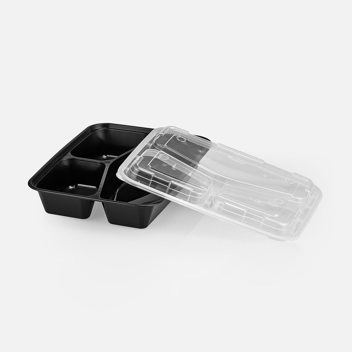 38 oz Premium 10" x 8" 3-Compartment Rectangular Microwavable w/ Vent Combo (Black) - 150/Case - ReztaurantDirect