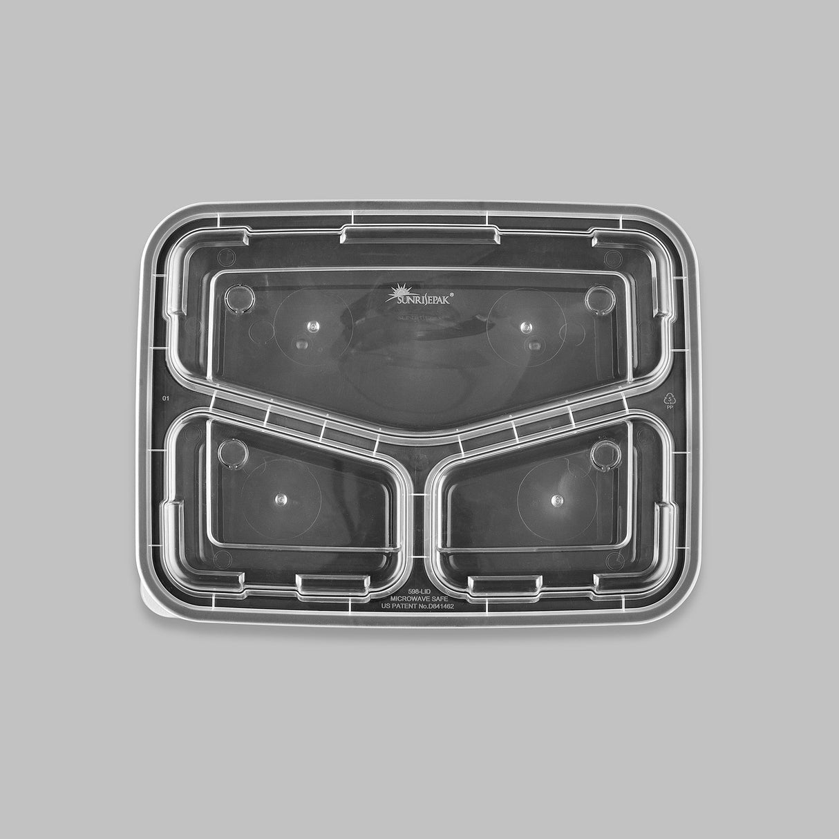 38 oz Premium 10" x 8" 3-Compartment Rectangular Microwavable w/ Vent Combo (Black) - 150/Case - ReztaurantDirect