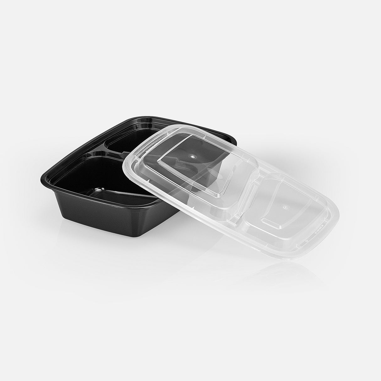 28 oz Premium 8" x 6" 2-Compartment Rectangular Microwavable Combo (Black) - 150/Case - ReztaurantDirect