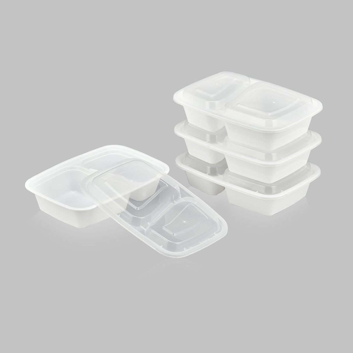 28 oz Premium 8" x 6" 2-Compartment Rectangular Microwavable Combo (White) - 150/Case - ReztaurantDirect