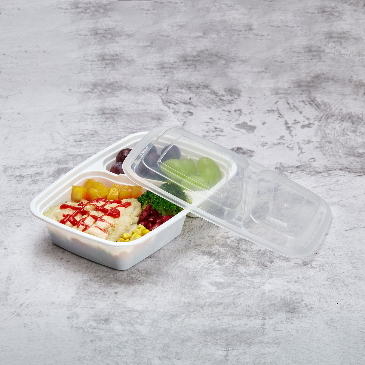 28 oz Premium 8" x 6" 2-Compartment Rectangular Microwavable Combo (White) - 150/Case - ReztaurantDirect