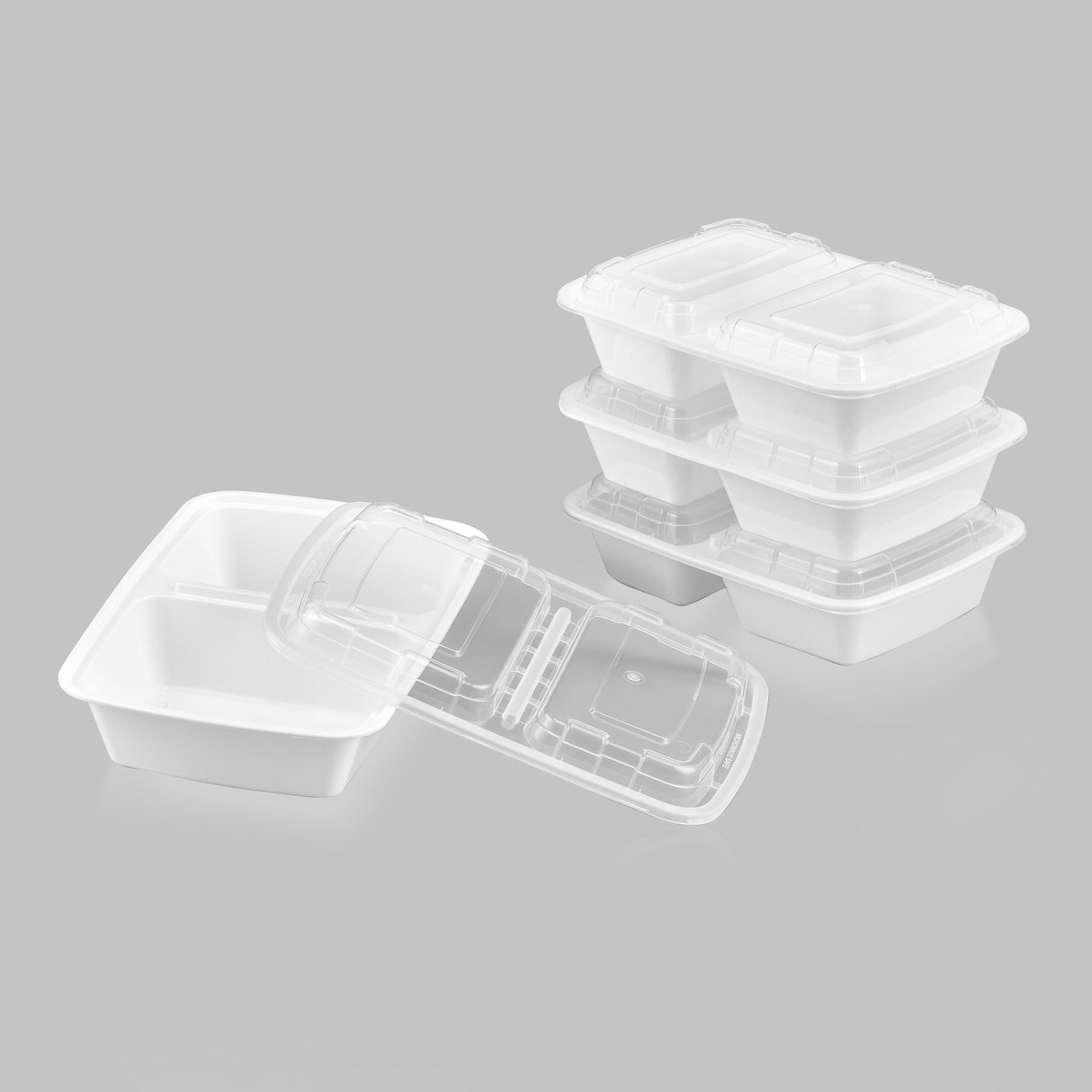 30 oz Premium 8" x 6" 2-Compartment Rectangular Microwavable Combo (White) - 150/Case - ReztaurantDirect