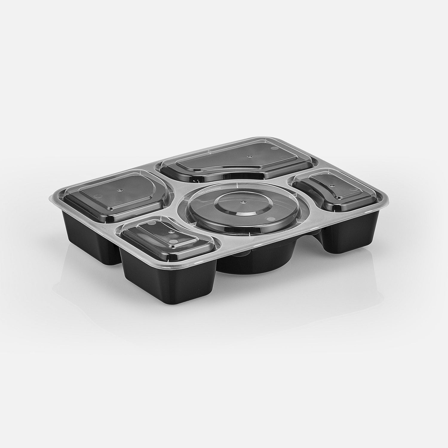 Premium 5-Compartment Bento Rectangular Microwavable Combo (Black) - 100/Case - ReztaurantDirect 