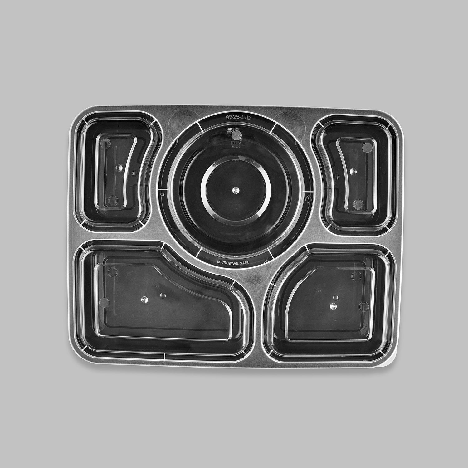 Premium 5-Compartment Bento Rectangular Microwavable Combo (Black) - 100/Case - ReztaurantDirect 