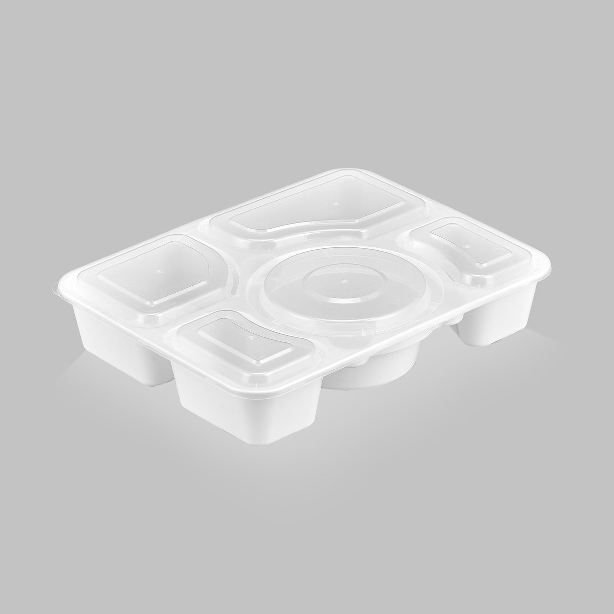 Premium 5-Compartment Bento Rectangular Microwavable Combo (White) - 100/Case - ReztaurantDirect 