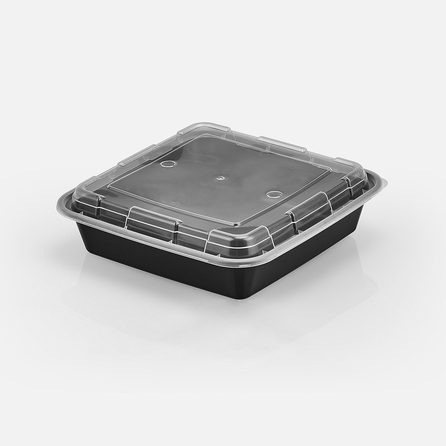 48 oz Premium 8" x 8" Square Microwavable w/ Vent Combo (Black) - 100/Case - ReztaurantDirect 