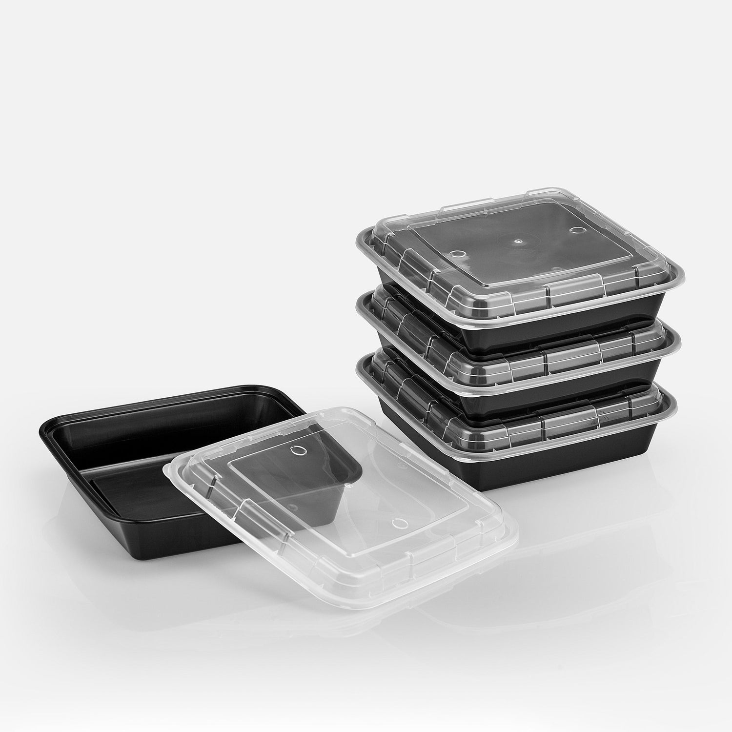 48 oz Premium 8" x 8" Square Microwavable w/ Vent Combo (Black) - 100/Case - ReztaurantDirect 
