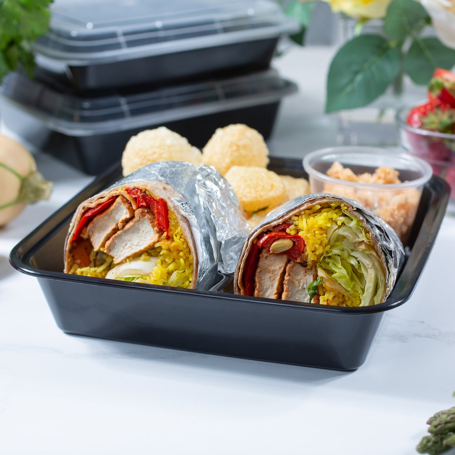 48 oz Premium 8" x 8" Square Microwavable w/ Vent Combo (Black) - 100/Case - ReztaurantDirect 