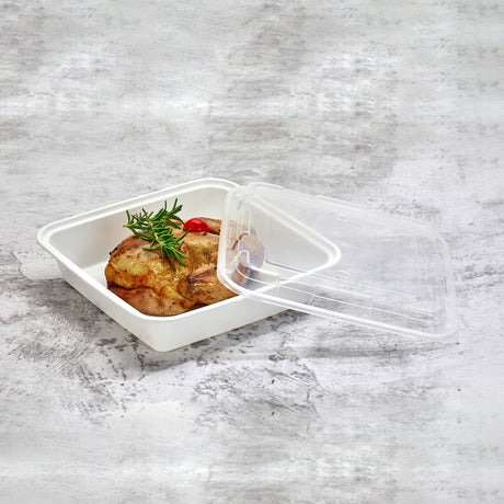 48 oz Premium 8" x 8" Square Microwavable w/ Vent Combo (White) - 100/Case - ReztaurantDirect 