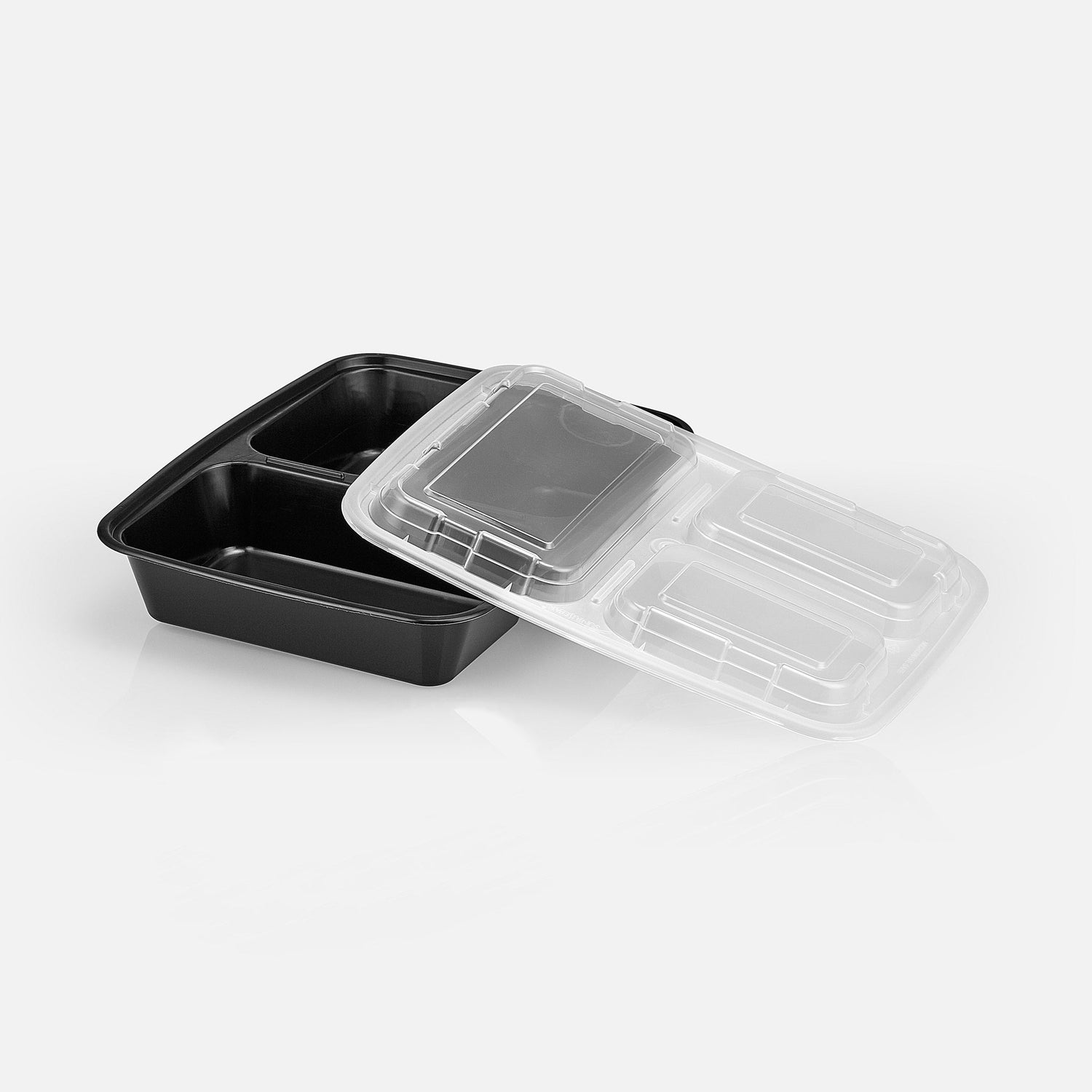 32 oz Premium 9" x 7" 3-Compartment Rectangular Microwavable Combo (Black) - 150/Case - ReztaurantDirect 