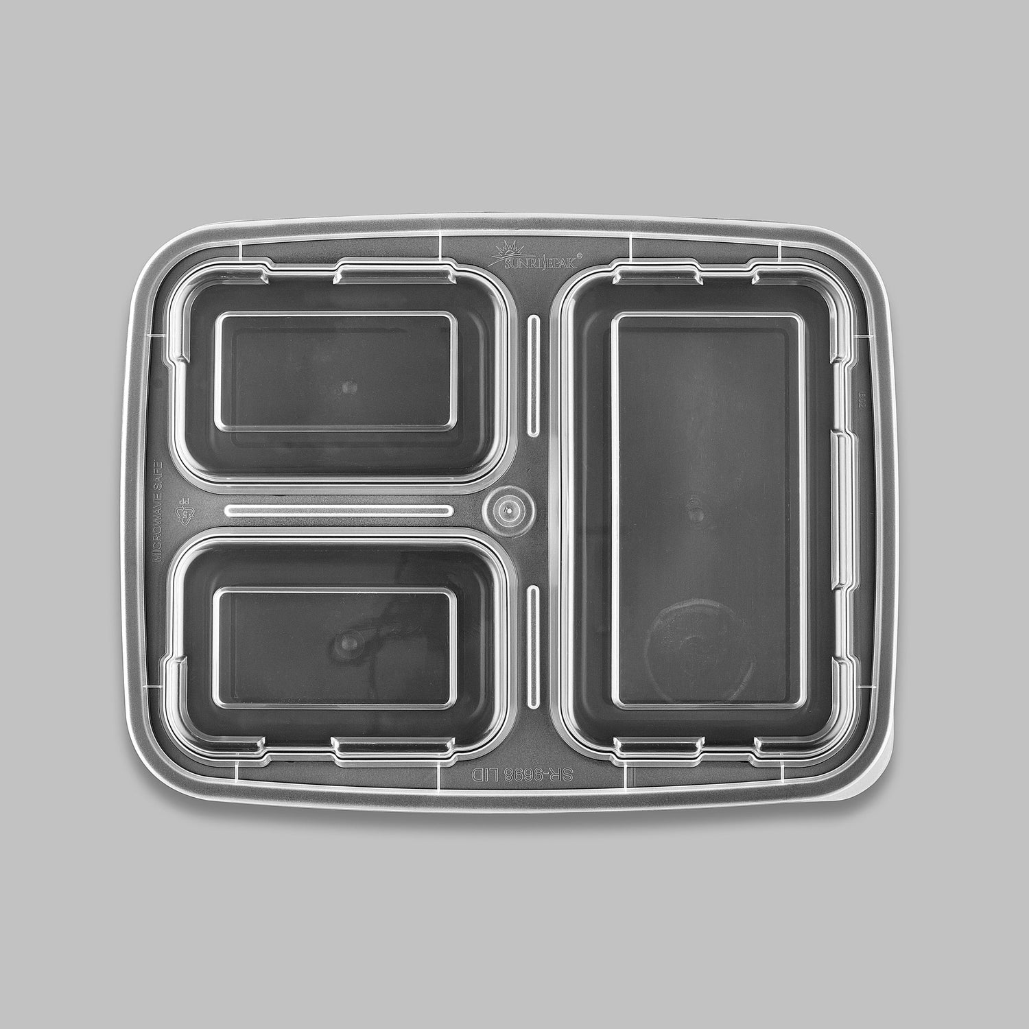 32 oz Premium 9" x 7" 3-Compartment Rectangular Microwavable Combo (Black) - 150/Case - ReztaurantDirect 