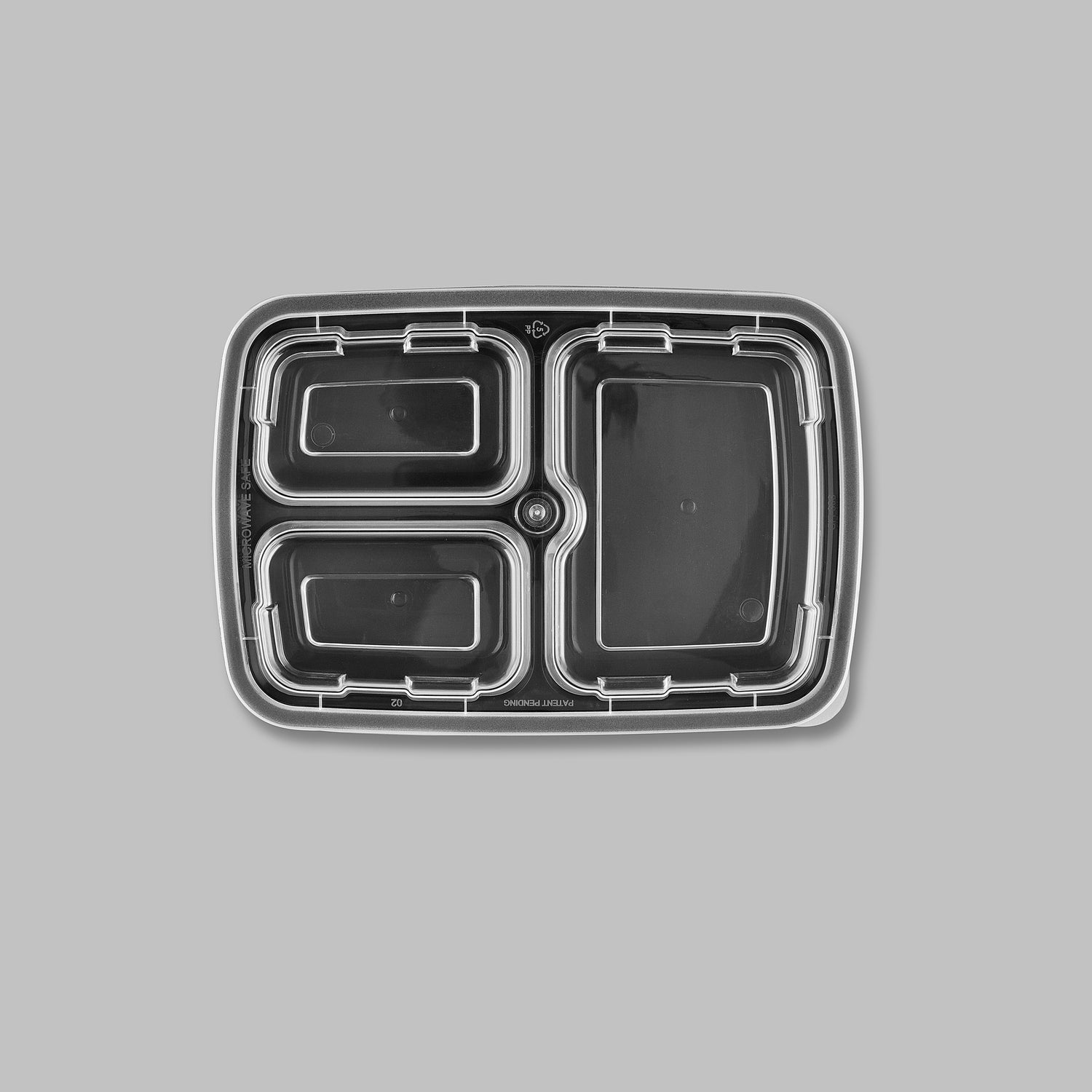 24 oz Premium 8" x 6" 3-Compartment Rectangular Microwavable Combo (Black) - 25/Case - ReztaurantDirect 