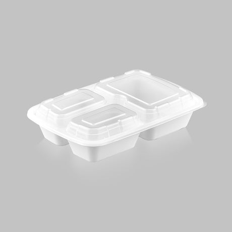 24 oz Premium 8" x 6" 3-Compartment Rectangular Microwavable Combo (White) - 150/Case - ReztaurantDirect 