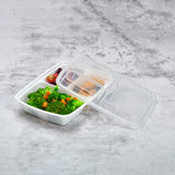 24 oz Premium 8" x 6" 3-Compartment Rectangular Microwavable Combo (White) - 150/Case - ReztaurantDirect 