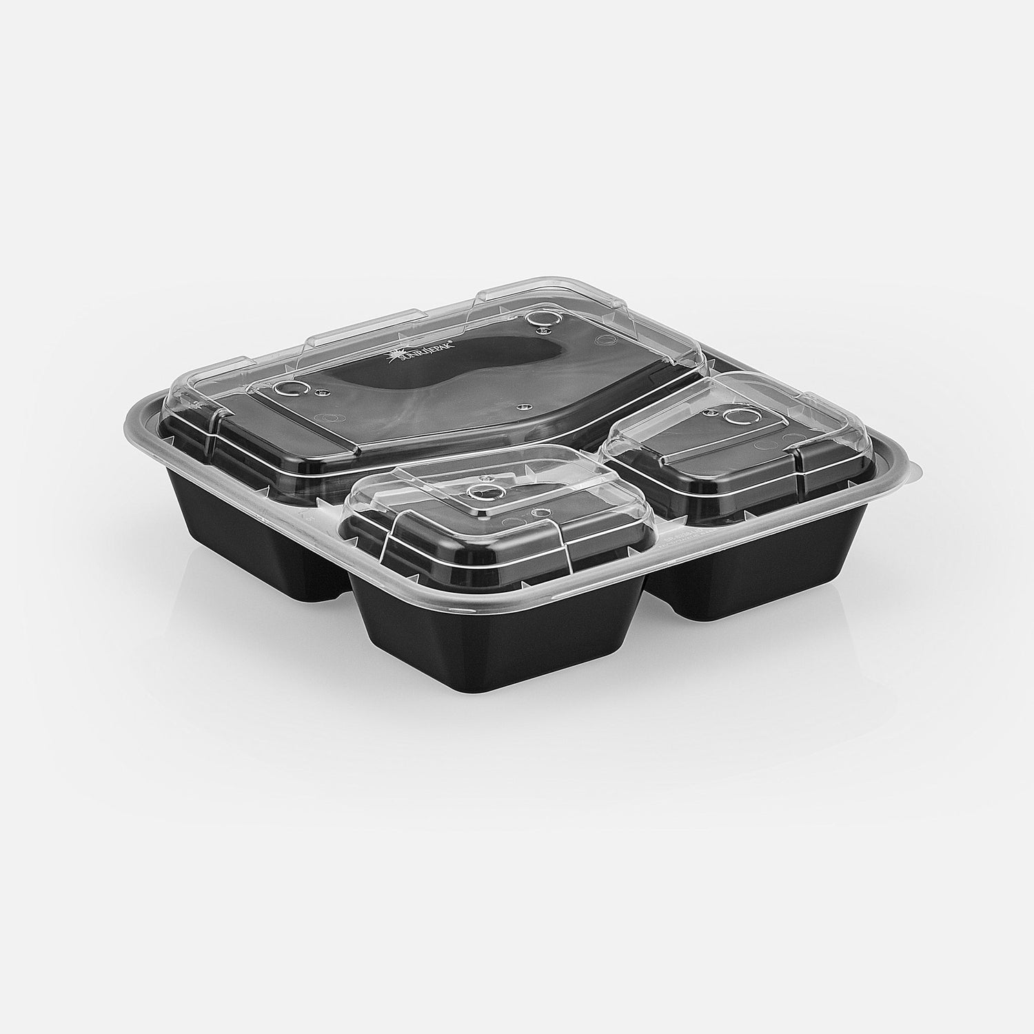 38 oz Premium 8" x 8" 3-Compartment Square Microwavable w/ Vent Combo (Black) - 100/Case - ReztaurantDirect 