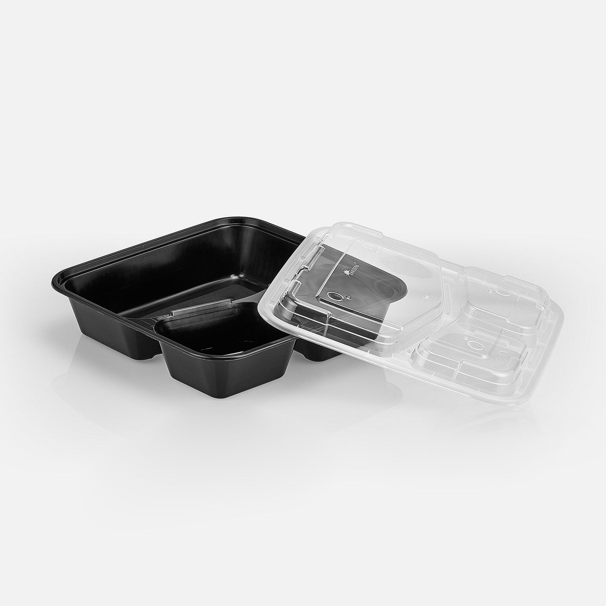 38 oz Premium 8" x 8" 3-Compartment Square Microwavable w/ Vent Combo (Black) - 100/Case - ReztaurantDirect 
