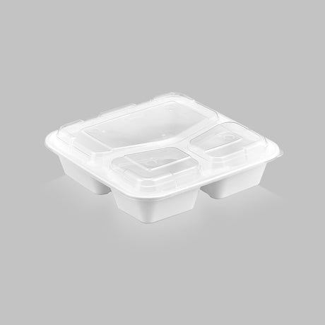 38 oz Premium 8" x 8" 3-Compartment Square Microwavable w/ Vent Combo (White) - 100/Case - ReztaurantDirect 