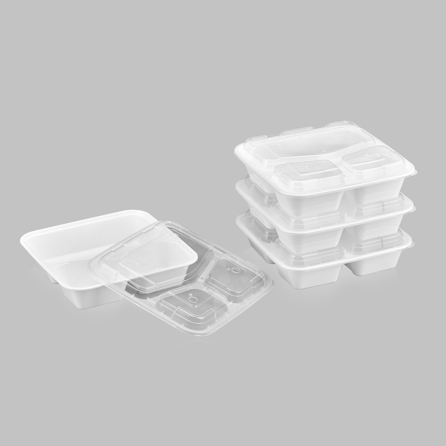 38 oz Premium 8" x 8" 3-Compartment Square Microwavable w/ Vent Combo (White) - 100/Case - ReztaurantDirect 