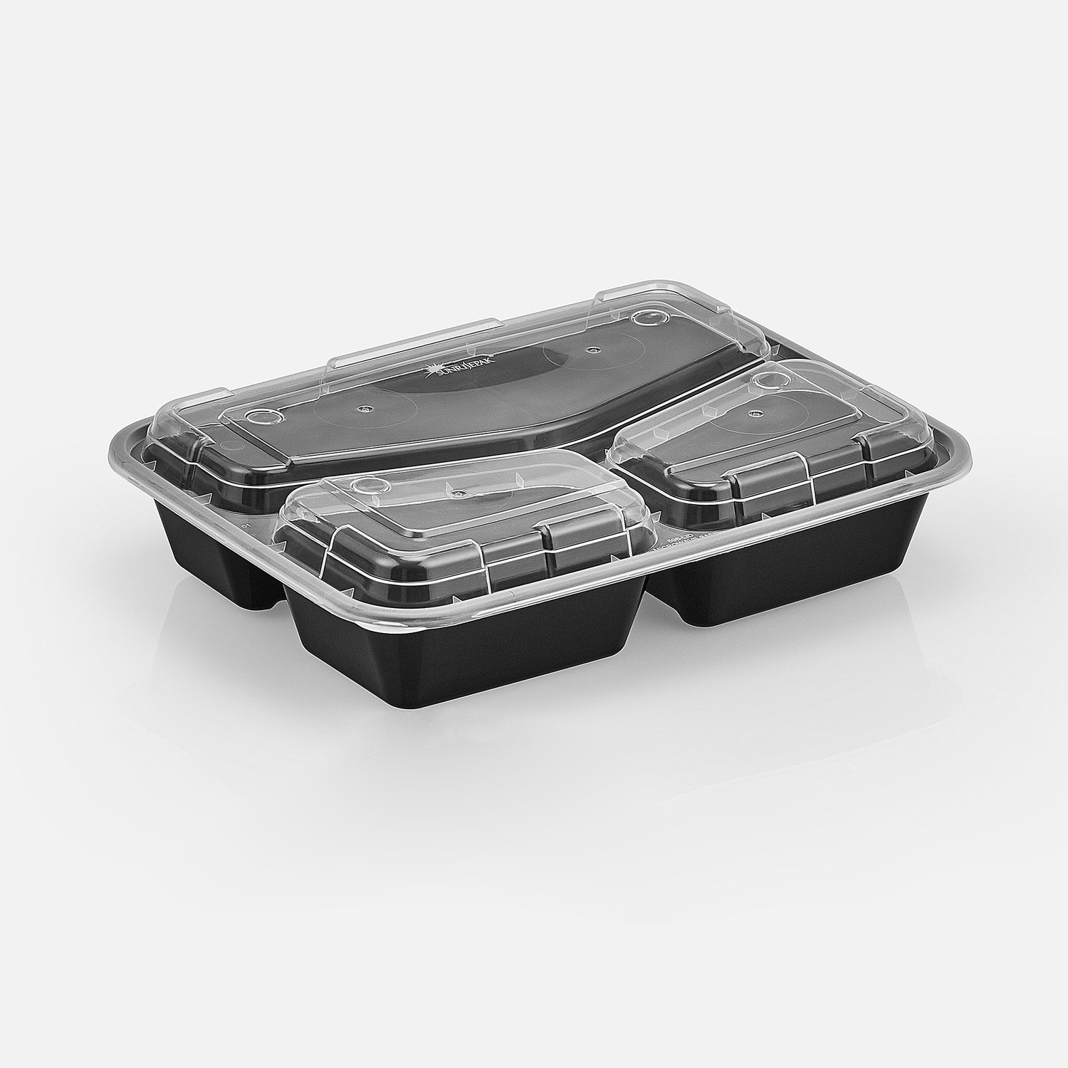 38 oz Premium 10" x 8" 3-Compartment Rectangular Microwavable w/ Vent Combo (Black) - 150/Case - ReztaurantDirect 