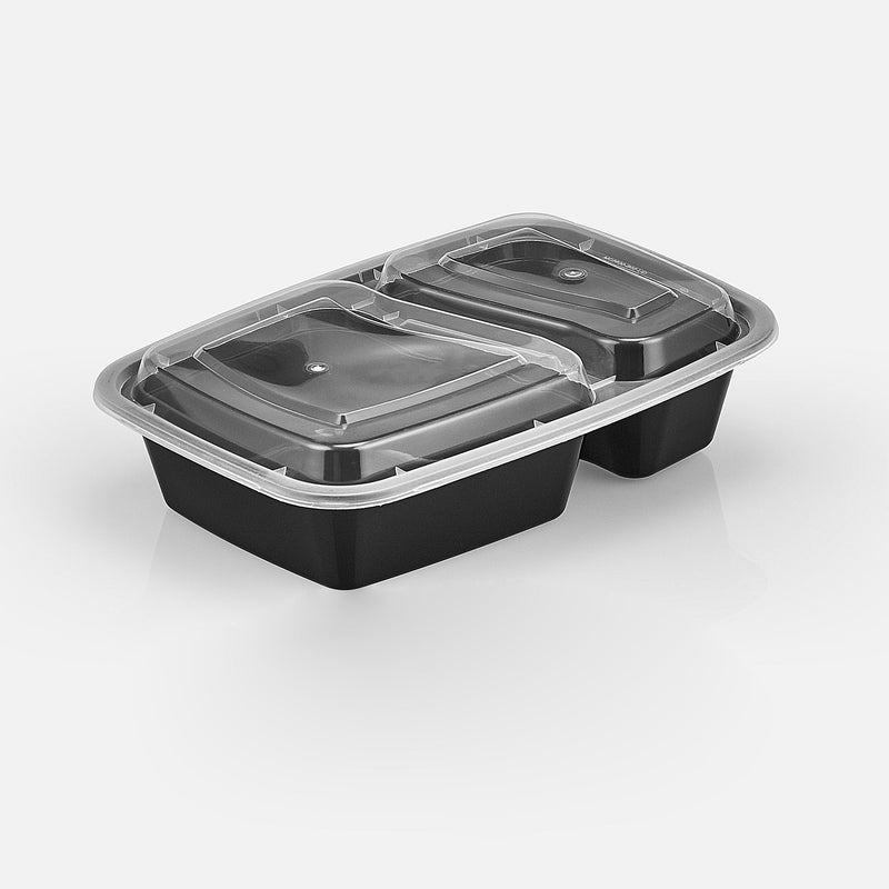 28 oz Premium 8" x 6" 2-Compartment Rectangular Microwavable Combo (Black) - 150/Case