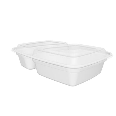 28 oz Premium 8" x 6" 2-Compartment Rectangular Microwavable Combo (White) - 150/Case