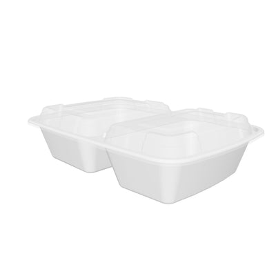 30 oz Premium 8" x 6" 2-Compartment Rectangular Microwavable Combo (White) - 150/Case