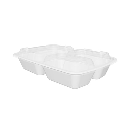 24 oz Premium 8" x 6" 3-Compartment Rectangular Microwavable Combo (White) - 150/Case