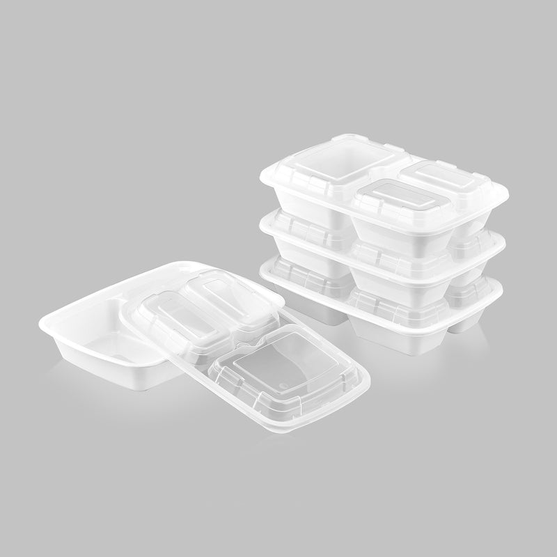 24 oz Premium 8" x 6" 3-Compartment Rectangular Microwavable Combo (White) - 150/Case