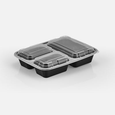 32 oz Premium 9" x 7" 3-Compartment Rectangular Microwavable Combo (Black) - 150/Case