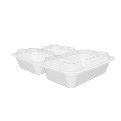 32 oz Premium 9" x 7" 3-Compartment Rectangular Microwavable Combo (White) - 150/Case