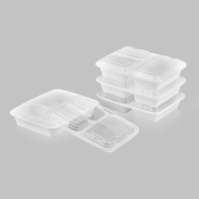 32 oz Premium 9" x 7" 3-Compartment Rectangular Microwavable Combo (White) - 150/Case