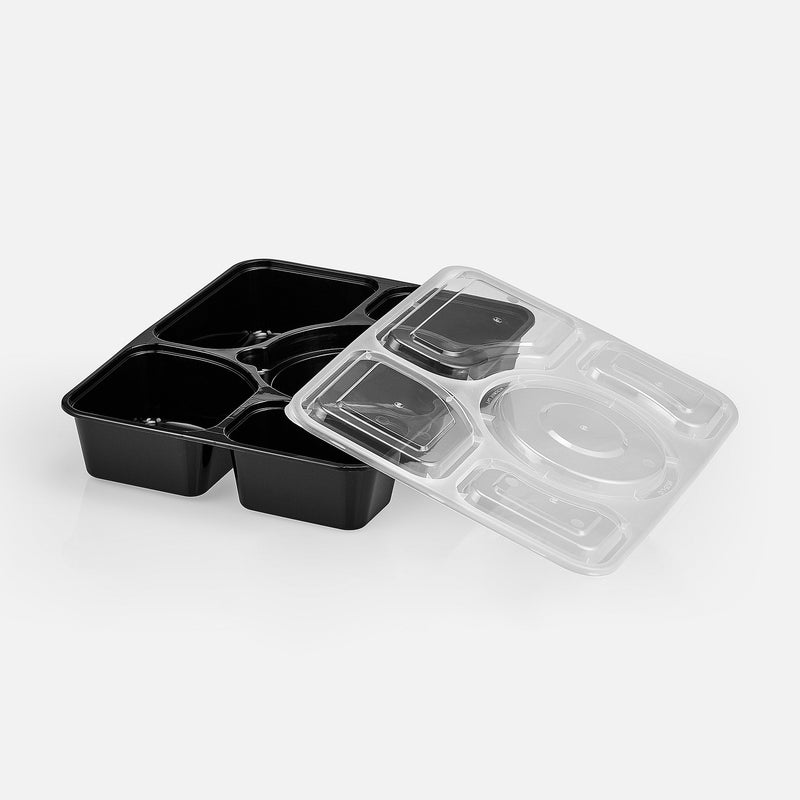 Premium 5-Compartment Bento Rectangular Microwavable Combo (Black) - 100/Case