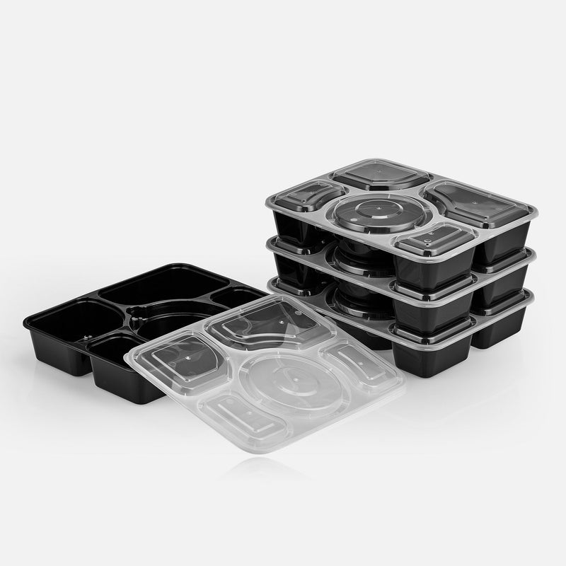 Premium 5-Compartment Bento Rectangular Microwavable Combo (Black) - 100/Case