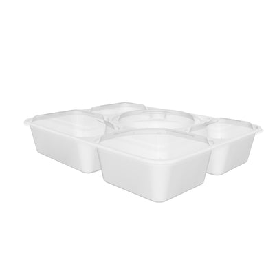 Premium 5-Compartment Bento Rectangular Microwavable Combo (White) - 100/Case