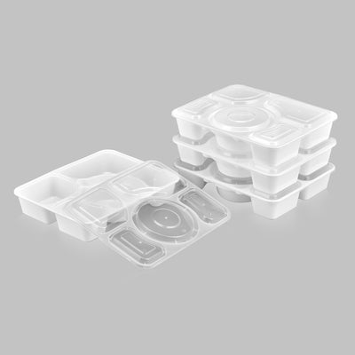 Premium 5-Compartment Bento Rectangular Microwavable Combo (White) - 100/Case