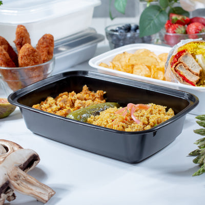 38 oz Premium 8" x 6" Oblong Microwaveable Combo (Black) - 25/Case