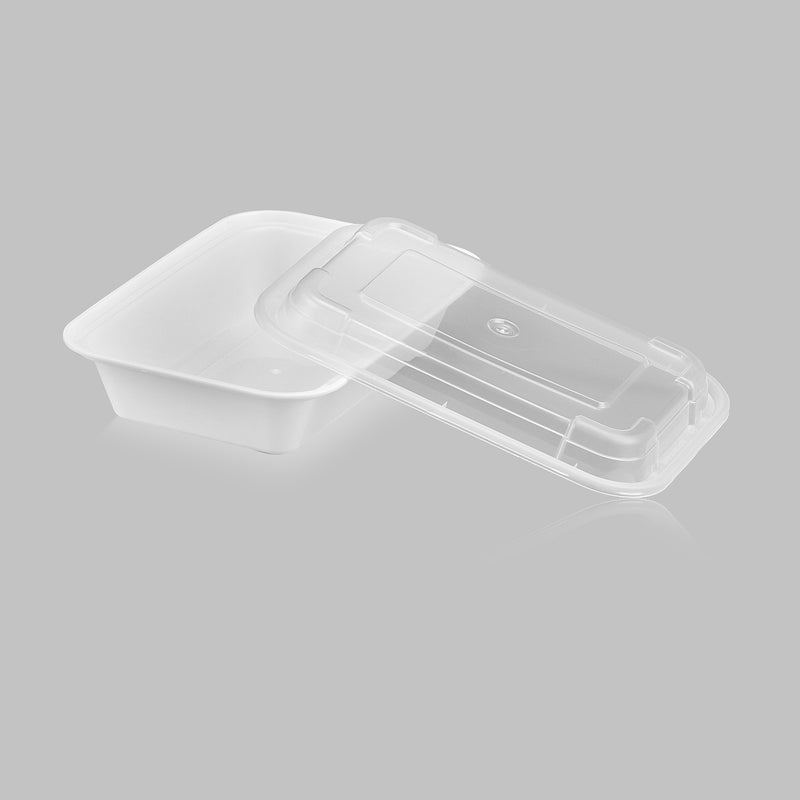 Choice 16 oz. White 8 x 5 1/4 x 1 1/2 Rectangular Microwavable Heavy  Weight Container with Lid - 150/Case