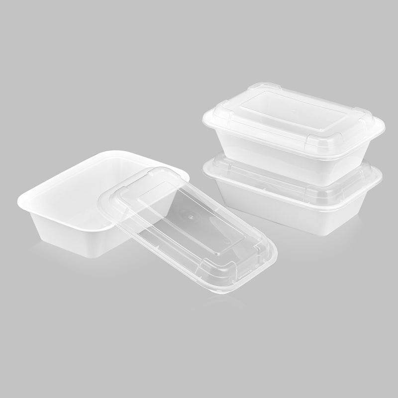 Choice 30 oz. White 8 3/4 x 6 x 2 3/4 2-Compartment Rectangular  Microwavable Heavy Weight Container with Lid - 150/Case