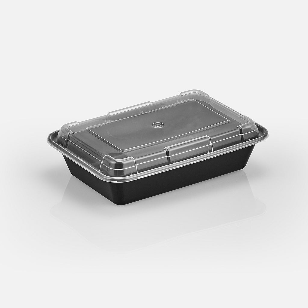 Choice 30 oz. Black 8 3/4 x 6 x 2 3/4 2-Compartment Rectangular  Microwavable Heavy Weight Container with Lid - 150/Case