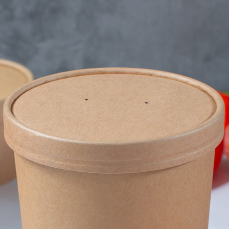 32 oz PE Coated Paper Food Cup Paper Lid (Kraft) - 500/Case